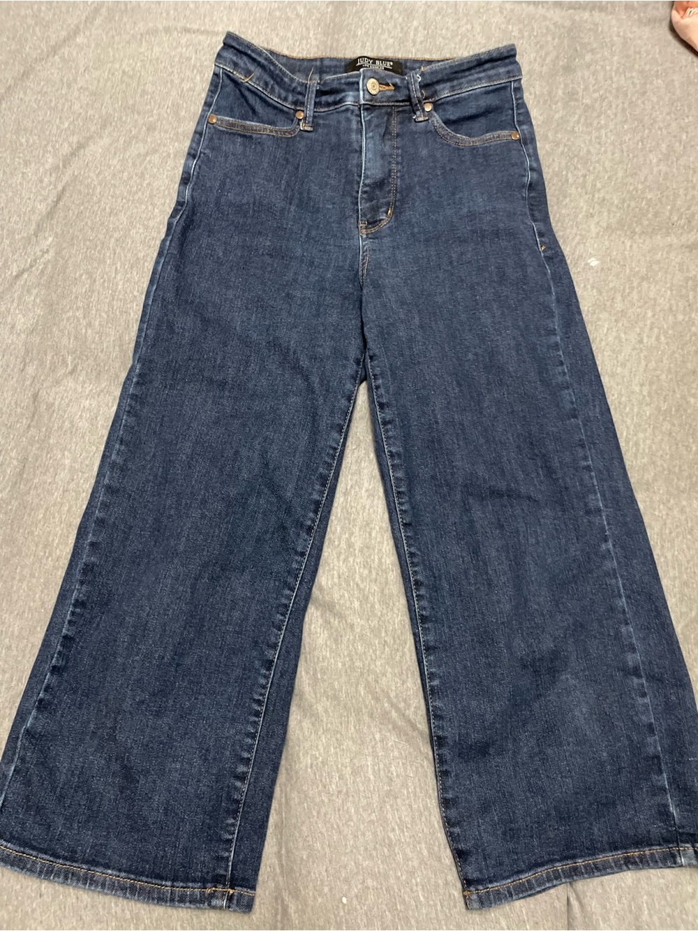 Judy Blue High Waist Tummy Control Tailored Wide Leg Crop Jeans